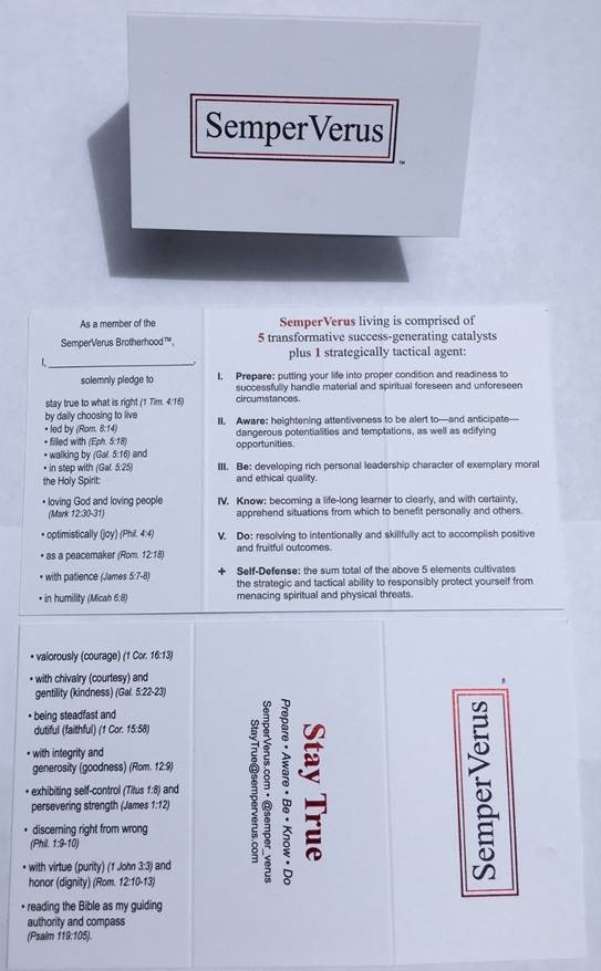 SemperVerus 6-panel business card-size foil stamped wallet card SemperVerus 6-panel business card-size foil stamped wallet card
