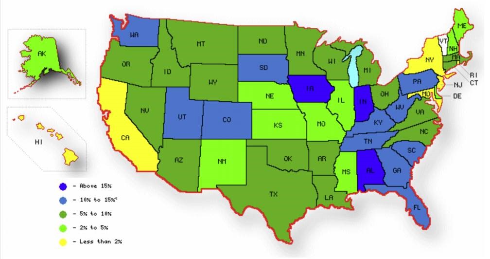 Click to enlarge this map of the USA showing the percentage of adults in each state licensed to concealed carry as of 2020 Click to enlarge this map of the USA showing the percentage of adults in each state licensed to concealed carry as of 2020
