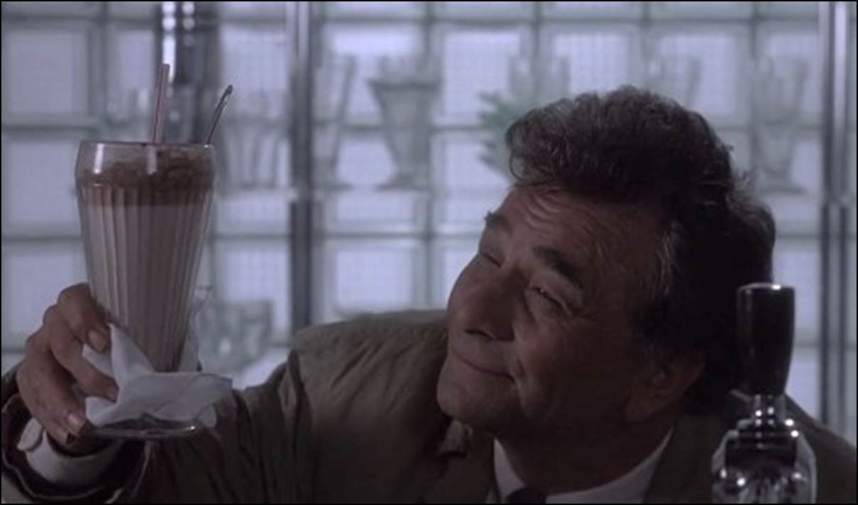 One glass of ice cream soda scene from Columbo Season 8, Episode 2: Murder, Smoke and Shadows