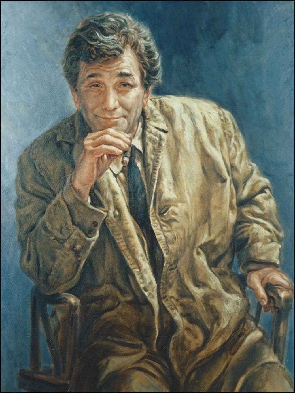 The painting by Jaroslav Gebr of Peter Falk as Columbo from Season 9, Episode 1: Murder, A Self Portrait